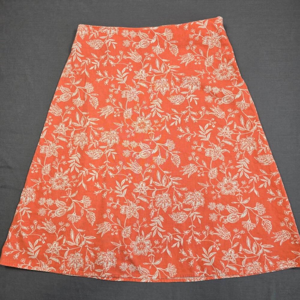 Eddie Bauer Floral A-Line Skirt Coral & White Size 6 Linen Blend